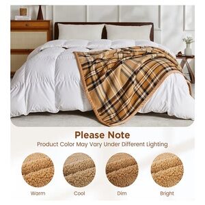 Plaid Sherpa Fleece Blanket - Tan and Brown